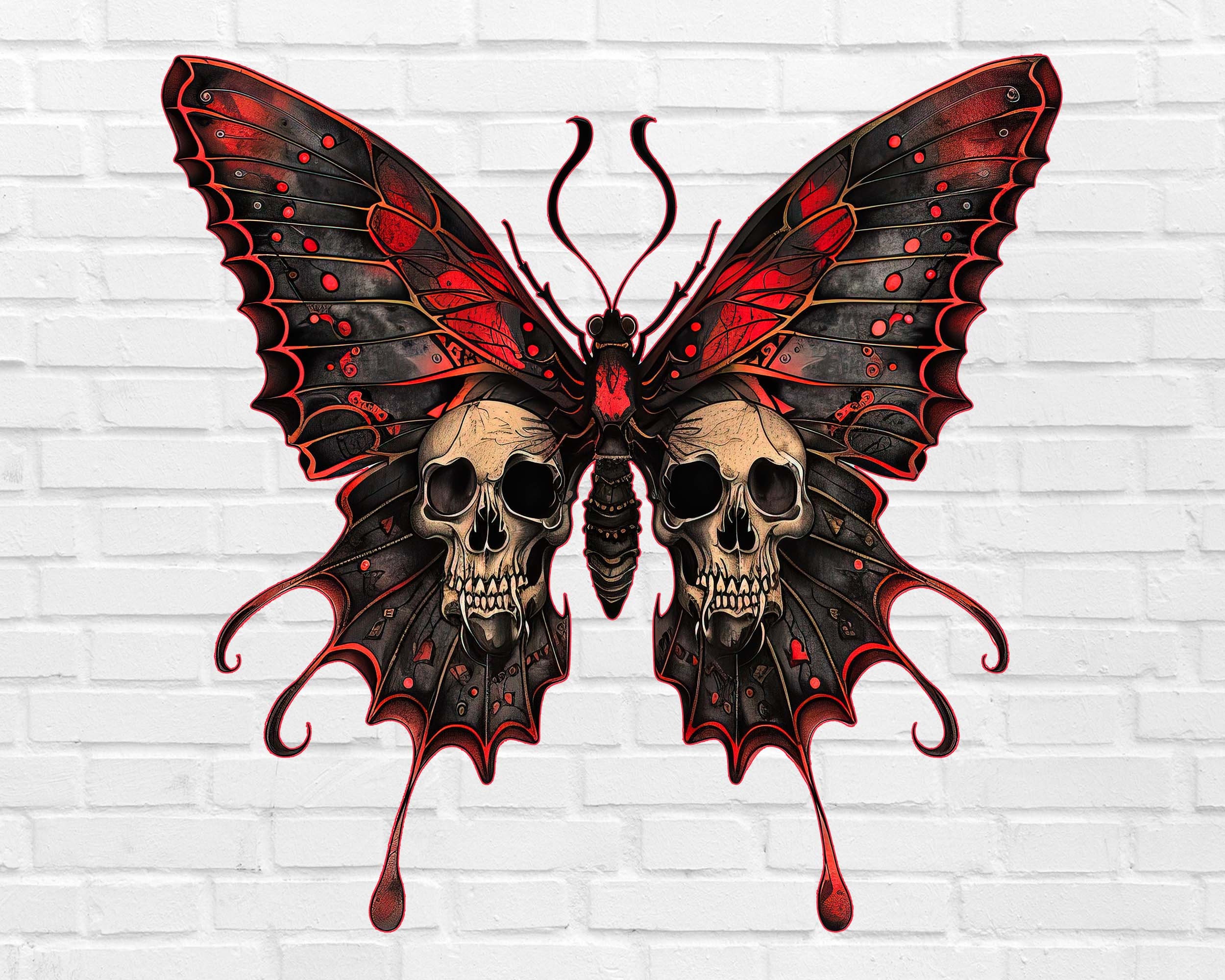 Gothic Butterfly PNG #5 | Monarch Butterfly Tattoo PNG | Skull Png | Whimsical Butterfly PNG Flying | Watercolor Retro Simple Outline