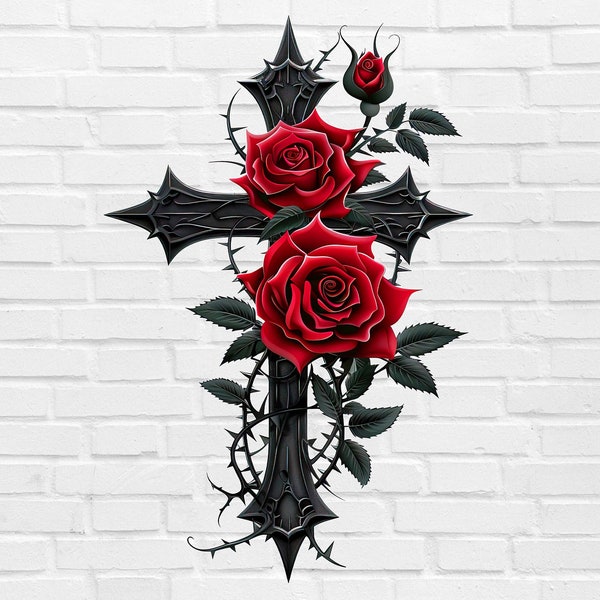 Gothic Cross With Roses PNG | Gothic Cross PNG | Christian PNG | Nail Cross Png | Distressed Cross Png | Rugged Cross | Jesus Png Religious