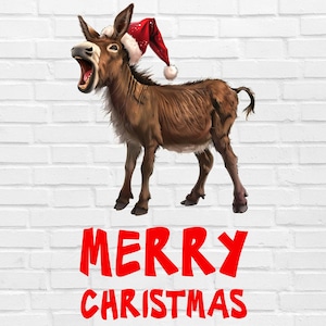 Burro de Natal Png | Mula de Natal Png | Burro com Chapéu de Papai Noel Clipart | Natal de Fazenda Png | Animal de Fazenda Png | Feliz Natal Png