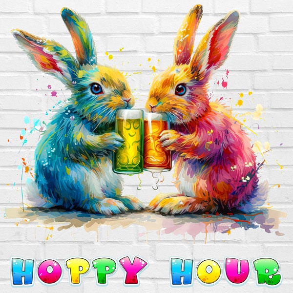 Hoppy Hour Funny Easter PNG | Funny Easter Bunnies PNG | Easter Rabbits PNG | Easter Beer Png