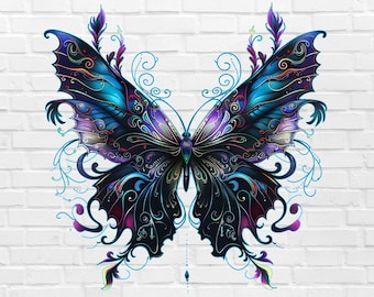 Gothic Butterfly PNG #15 | Monarch Butterfly Tattoo PNG | Skull Png | Whimsical Butterfly PNG Flying | Watercolor Retro Simple Outline