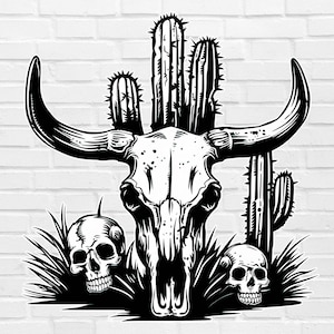 Crâne de vache PNG | Cactus crâne de vache PNG | Cactus PNG | PNG ouest | Rétro désert png | Vieux cow-boy png | Texas png | PNG mexicain | Clipart