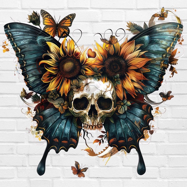 Gothic Butterfly PNG #10 | Monarch Butterfly Tattoo PNG | Skull Png | Sunflower Butterfly PNG Flying | Watercolor Retro Simple Whimsical