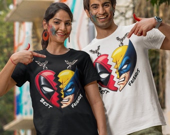 Diseño de camiseta de Deadpool y Wolverine: mejores amigos, ideal para impresión DTF o sublimación.