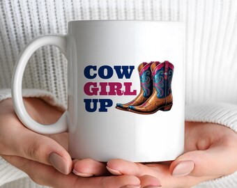Cowgirl Up Coffee Mug, Cowgirl Boot Cowgirl Hat Ceramic Coffee Cup, Southern Belle Texas Girl Drinking Cup Southern Pride Cowgirl Boots Hat