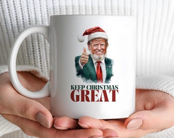 Keep Christmas Great Mug - Donald Trump Santa Beard Hat Ceramic Christmas Coffee Mug, Republican Holiday Gift, Trump 2024 Christmas Mug