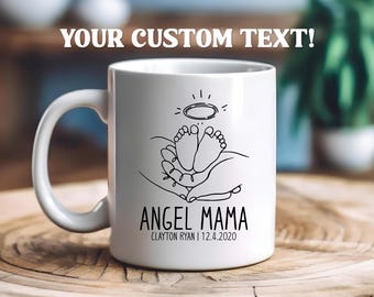 Engel Mama Gedenktasse - Personalisierte Andenken Kaffeetasse Babys Name & Himmel Datum, Mutter Erinnerung Geschenk, Tribut für den Verlust des Kindes
