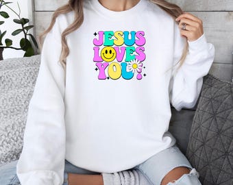 Jesus Loves You Womens Sweatshirt, Personalized Monogram Womens Long Sleeve, Monogrammed Christian Pullover, Cute Casual Christian Shirt