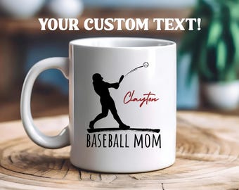 Baseball Mom Personalized Child's Name Custom Ceramic Mug Coffee Cup with Child's Name for Mother's Day Gift, Custom Drinkware for Mom