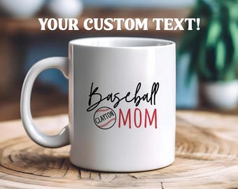 Baseball Mom Personalized Ceramic Mug, Custom Baseball Mom Child's Name Coffee Cup, Ceramic Drinkware Gift, Mother's Day Sports Mom Gift