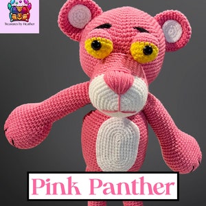 Handmade Crocheted 13inches Tall Pink Panther – Playful and Iconic Plush Toy