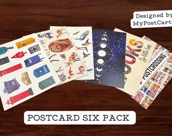 Set of Six Colorful Postcards