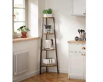 Corner Shelf 4 Tier Corner Bookshelf Bookcase Display Shelf Corner Ladder Shelf Plant Shelf for Bedroom Living Room Office Kitchen