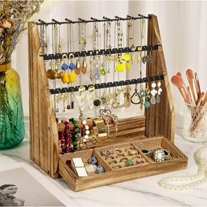  Jerify 4 Pieces Wood Necklace Display Holder Wood