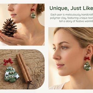 A Christmas Wreath Clay Earrings | Festive Holiday Polymer Clay Jewelry | Lightweight Christmas for Her Handmade Clay Christmas Earrings image 20