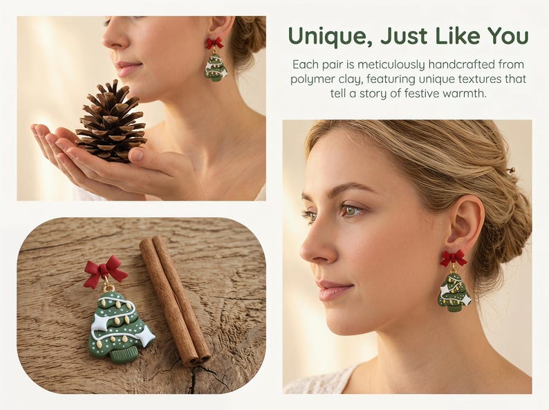 A Christmas Wreath Clay Earrings | Festive Holiday Polymer Clay Jewelry | Lightweight Christmas for Her Handmade Clay Christmas Earrings image 20
