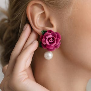 Garden Party Earrings Date Night Drop Earring, Handmade Polymer Clay Flower , Lightweight Floral Jewelry, French Garden Jewelry Gift for Her