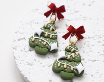 Festive Christmas Polymer Clay Earrings | Handmade Holiday Earrings | Lightweight Gift for Her,Handmade Christmas Clay Earrings