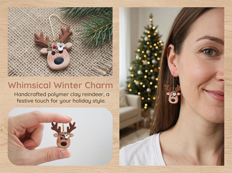 A Christmas Wreath Clay Earrings | Festive Holiday Polymer Clay Jewelry | Lightweight Christmas for Her Handmade Clay Christmas Earrings image 10
