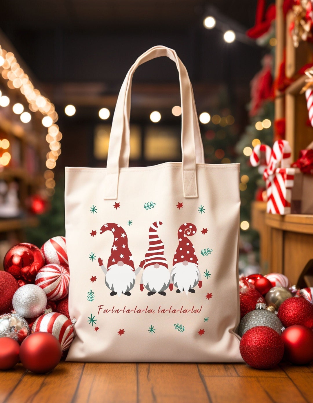 Christmas Gnome Tote Bag Holiday Book Bag Cheerful Shopping Etsy