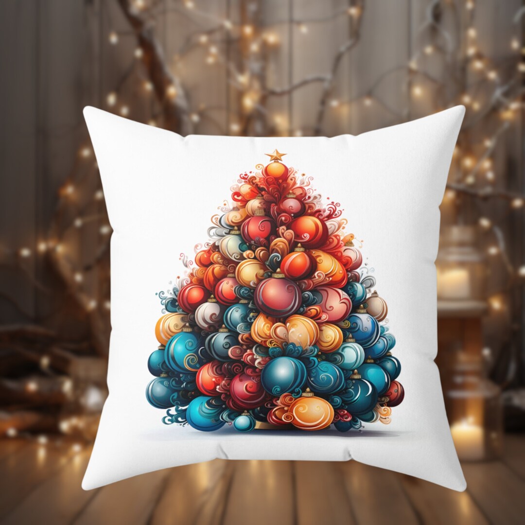 Colorful Christmas Tree Cushion 2023 Colorful Christmas Tree Etsy