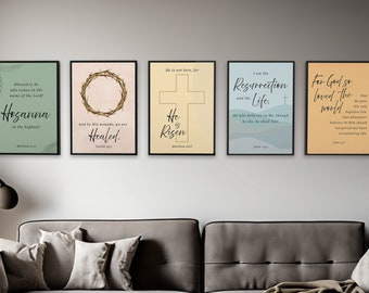 Easter Scripture Printable Wall Art, Digital Gallery Wall | Set of 5 | Each in 3 Sizes