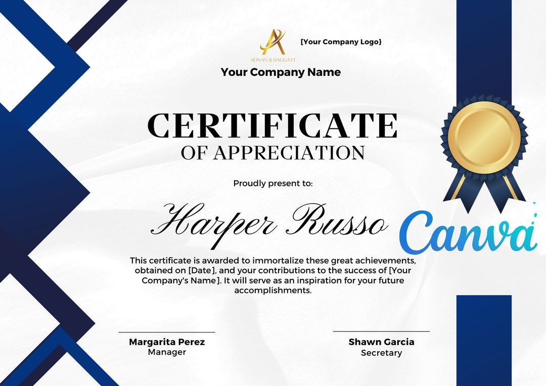 Editable Certificate of Excellence and Appreciation Printable Etsy UK