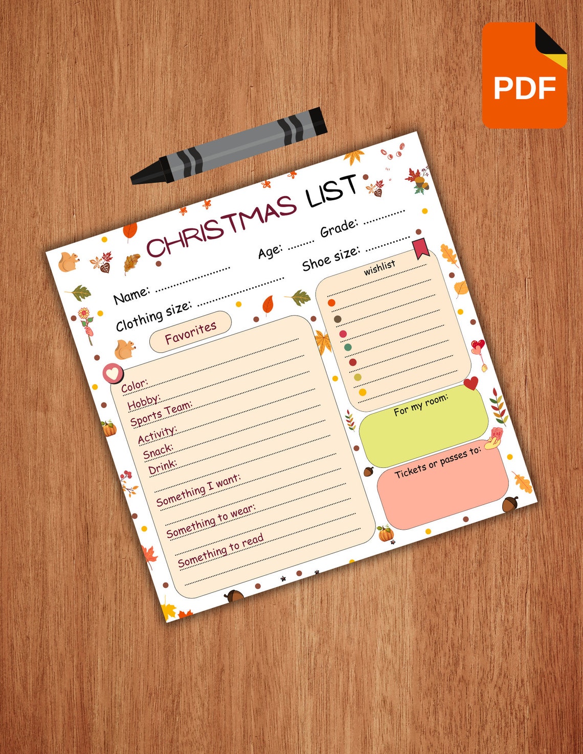 Kids Christmas Wish List, Printable Gift Wish List, Children's Xmas