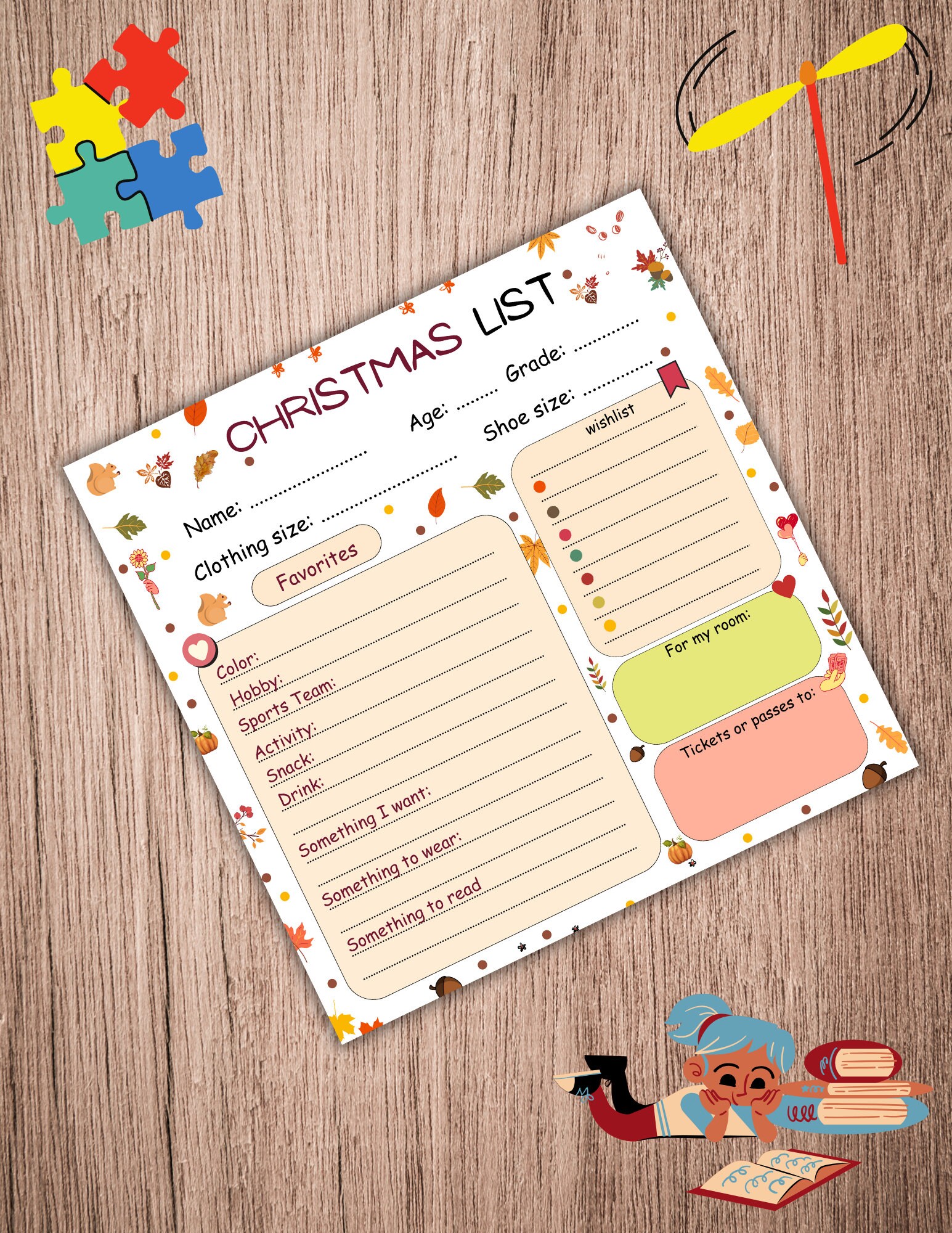 Kids Christmas Wish List, Printable Gift Wish List, Children's X-mas Wish List, Christmas to Do ...