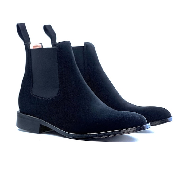 Black Chelsea Suede Leather Boots with Leather Sole | Handmade Men's Casual Ankle Boots for Parties | Premium Leather Shoes for Men