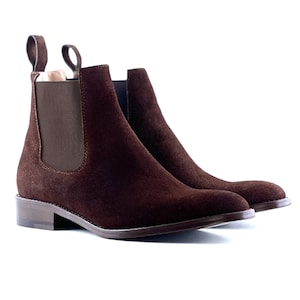 Brown Chelsea Suede Leather Boots with Leather Sole | Handmade Men&#39;s Casual Ankle Boots for Parties | Premium Leather Shoes for Men