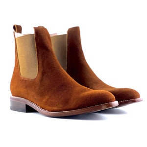 Chestnut Chelsea Suede Leather Boots with Leather Sole | Handmade Men&#39;s Casual Ankle Boots for Parties | Premium Leather Shoes for Men