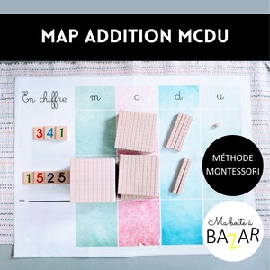 Map MCDU au couleurs Montessori, système décimal et addition, activité mathématiques, Lubienska, enfant maternelle