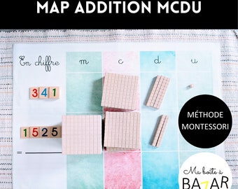 Map MCDU au couleurs Montessori, système décimal et addition, activité mathématiques, Lubienska, enfant maternelle