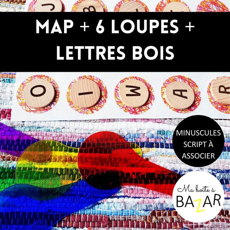 Map magique pour apprendre les lettres minuscules script Map+6Loupes+26jetons