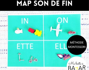 Map phonologie sons de fin (complexe) + figurines, Montessori, Véhicules, Maps tissu coton bio OEKO-TEX, Activité enfant