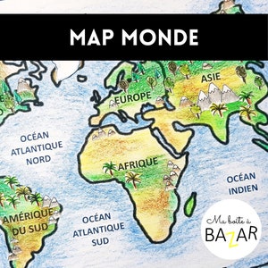 Topografische Weltkarte + Objekte zum Sortieren
