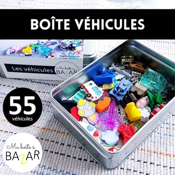 Ma boîte à bazar des véhicules, petits objets pour tri Montessori, activité enfant