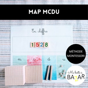 Karte MCDU in Montessori-Farben, Dezimalsystem, Mathematikaktivität, Lubienska, Kindergartenkind