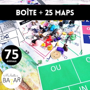 Ma boîte à bazar des animaux, petits objets pour tri Montessori, activité enfant Boîte + 25 maps