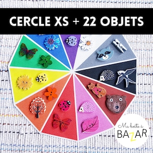 Cercle tri 11 couleurs 55 figurines, boîte de tri Montessori, activité ludique maternelle, activité enfant Map XS11 + 22