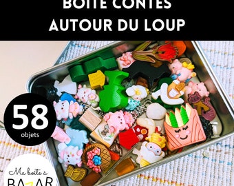 Ma boîte à bazar des contes autour du loup, petits objets pour tri Montessori, activité enfant, lecture