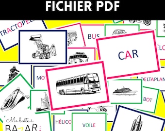 Lecture, Dictées muettes Montessori, les véhicules, fichier PDF à télécharger, activité enfant