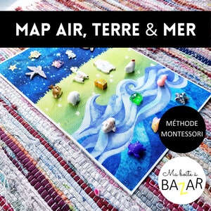Karte Luft, Land & Meer + Figuren, Kleintiere für Montessori-Sortierung, Kinderaktivität