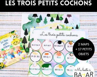 Les trois petits cochons, petits objets pour tri Montessori, activité enfant, lecture