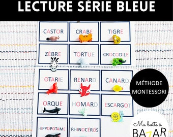 Maps lecture série bleue, Dictées muettes Montessori, Animaux, Maps tissu coton bio OEKO-TEX, Activité enfant