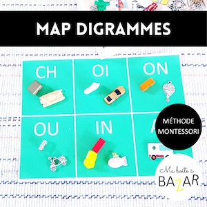 Kartenphonologie-Digraphen + Figuren, Montessori, Fahrzeuge, Karten Bio-Baumwollstoff OEKO-TEX, Kinderaktivität