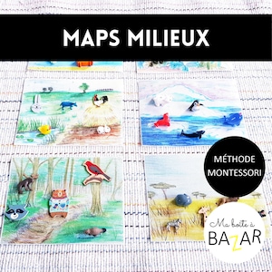 Kartenumgebungen + Figuren, Montessori, Tiere sortieren, OEKO-TEX Bio-Baumwollstoff, Kinderaktivität