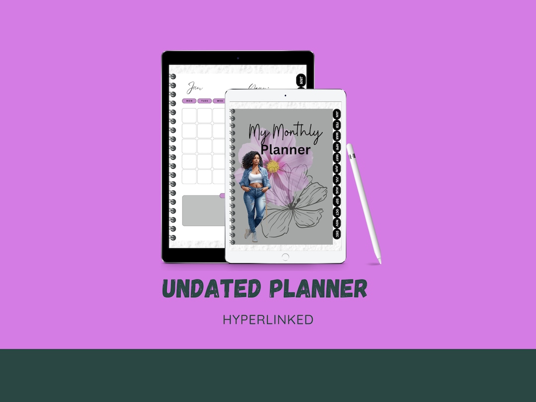 Black Girl Monthly Planner | Hyperlinked Digital Undated Planner (PDF ...