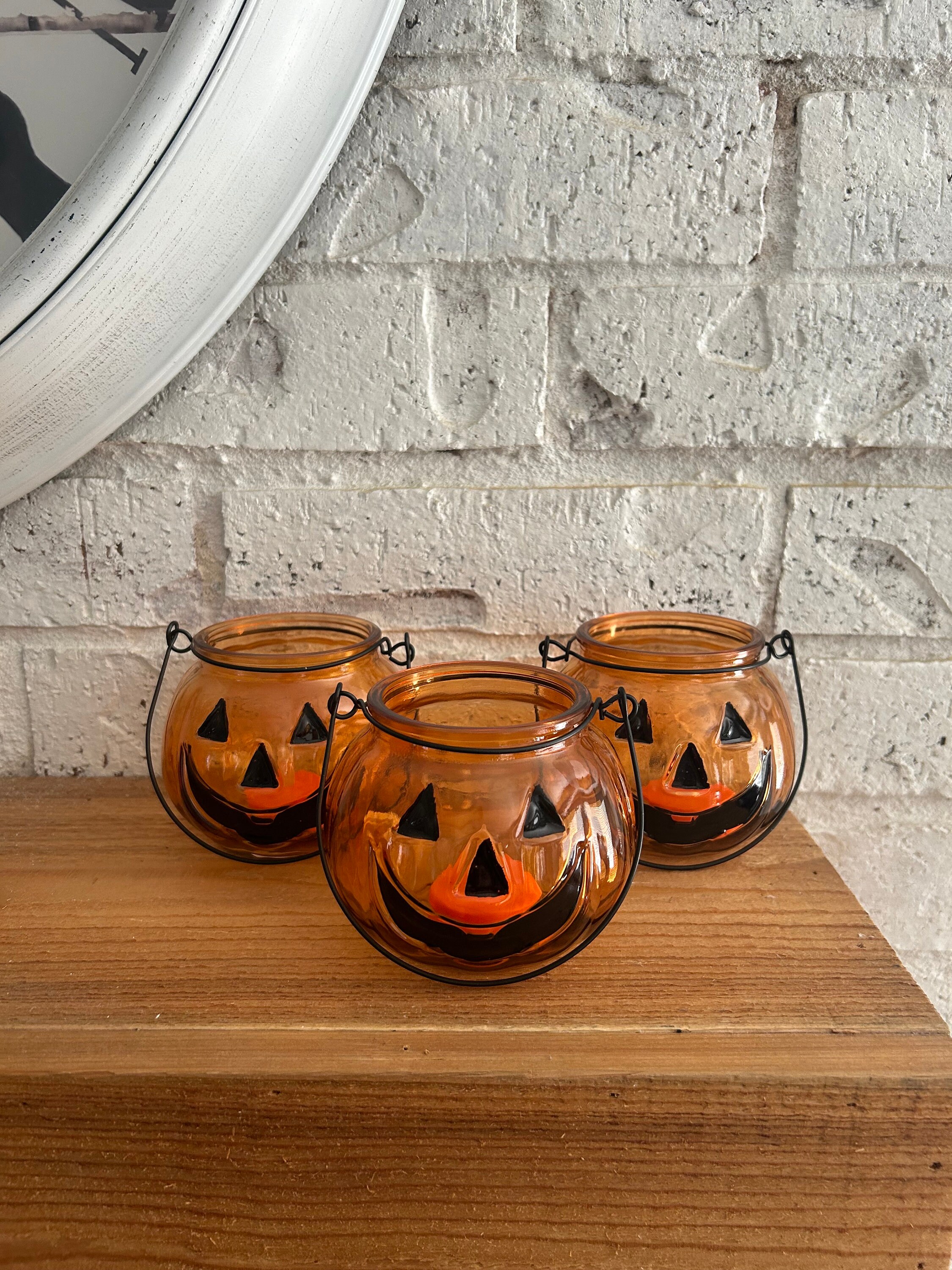 Glass Tealight/Votive Holder with Dancing Skeletons & Jack-O-Lanterns main image 0